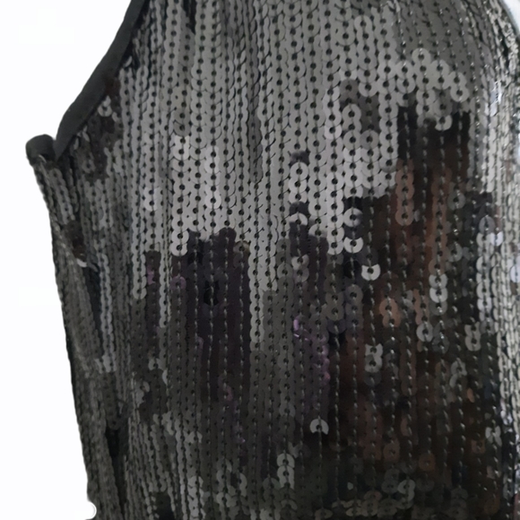 Black Dress Sequins V Neck Large Stretch LBD Tassels Body Hugging - Picture 7 of 13